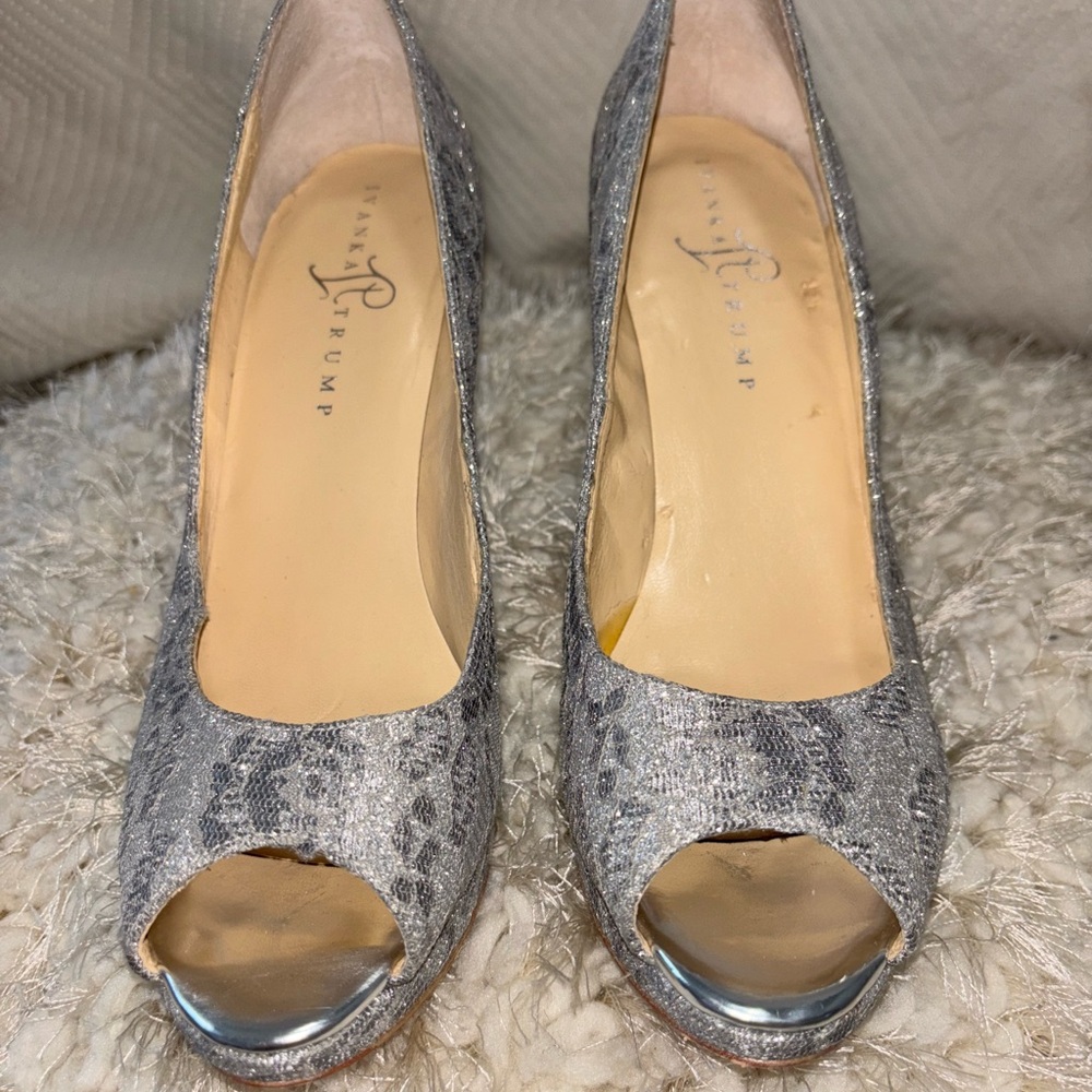 Ivanka Trump Silver Peep Toe Heels